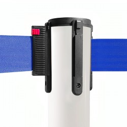 Bariéra s flexi pásem 3 m, bílá, plochá základna, modrý pás